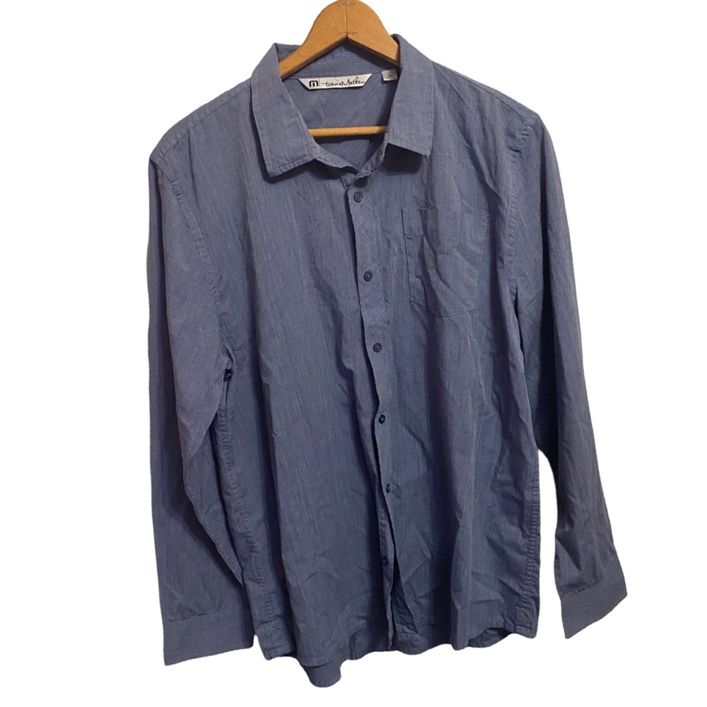 Travis Mathew Mens CL Smokey Blue Gray Solid Long Sleeves Button Up